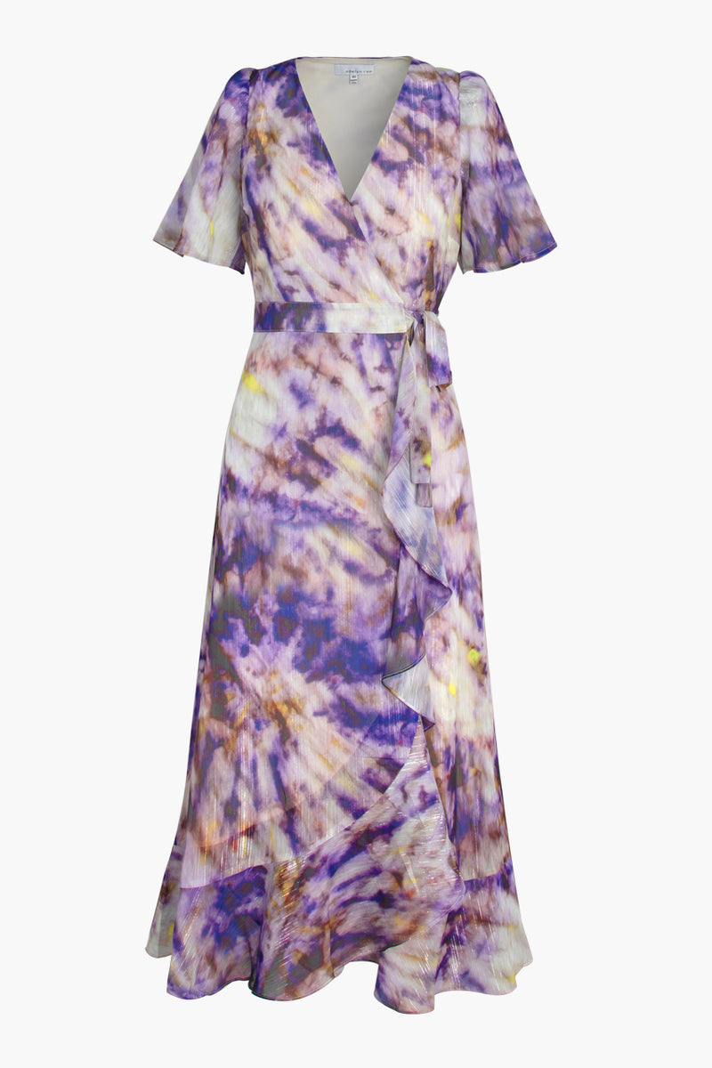 Tie Dye Faux Wrap Midi Dress | Adelyn Rae